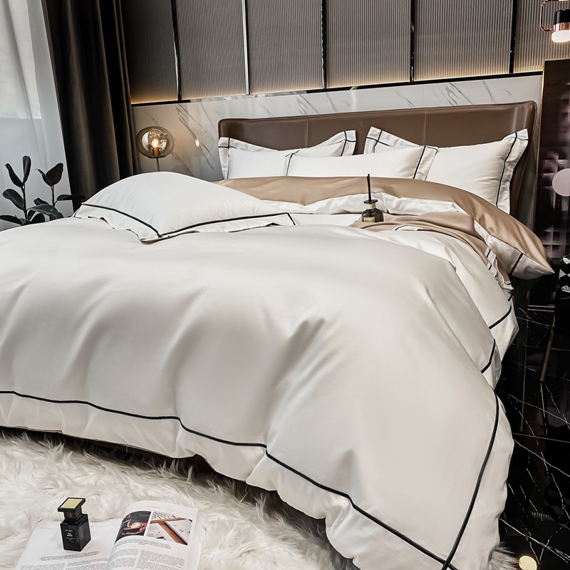 Home 200-Count Tencel Embroidered Double-Sided Ice Silk Sheets and Silk Smooth Nude Quilt Bedding Set