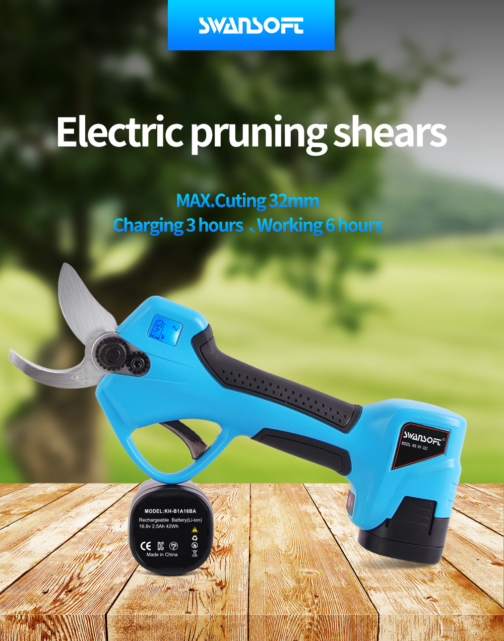 16.8V 32mm New Electric Pruning Shear With LED Screen / Cordless Pruner For Fruit Tree Branches With Hand Protection
