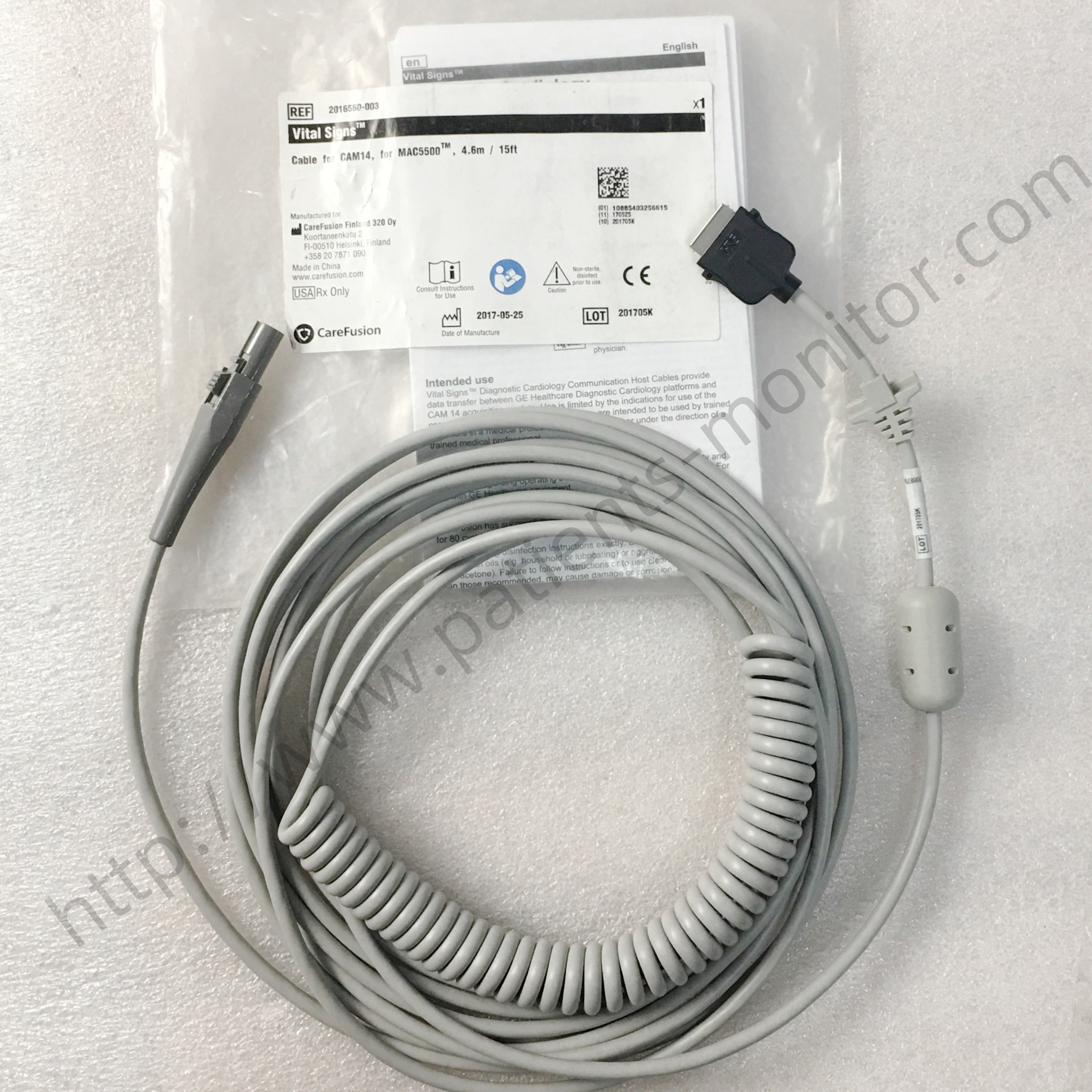 GE HealthCare Cam 14 Patient Monitor ECG/EKG Trunk Cable 2016560-003 4.6M/15FT For MAC5500 Medical Device