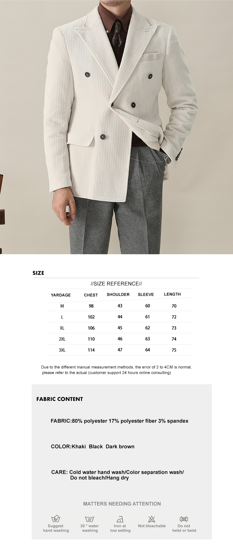 British Business Men's Slim Warm Suit with Double Breasted Closure and Regular Length