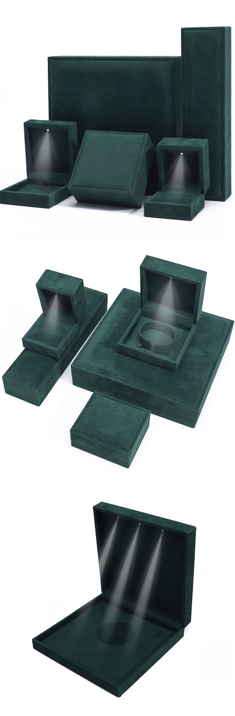 Dark Green Soft Touch Velvet Luxury Jewelry Packaging Box with Shining LED Light