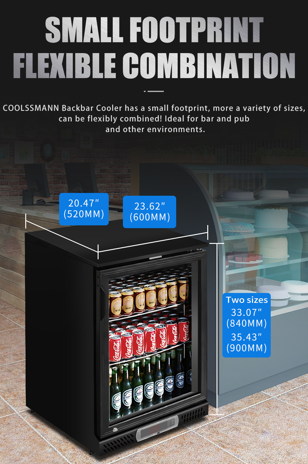 Double Layer Backbar Cooler Wire Tube Condenser Glass Display Fridge