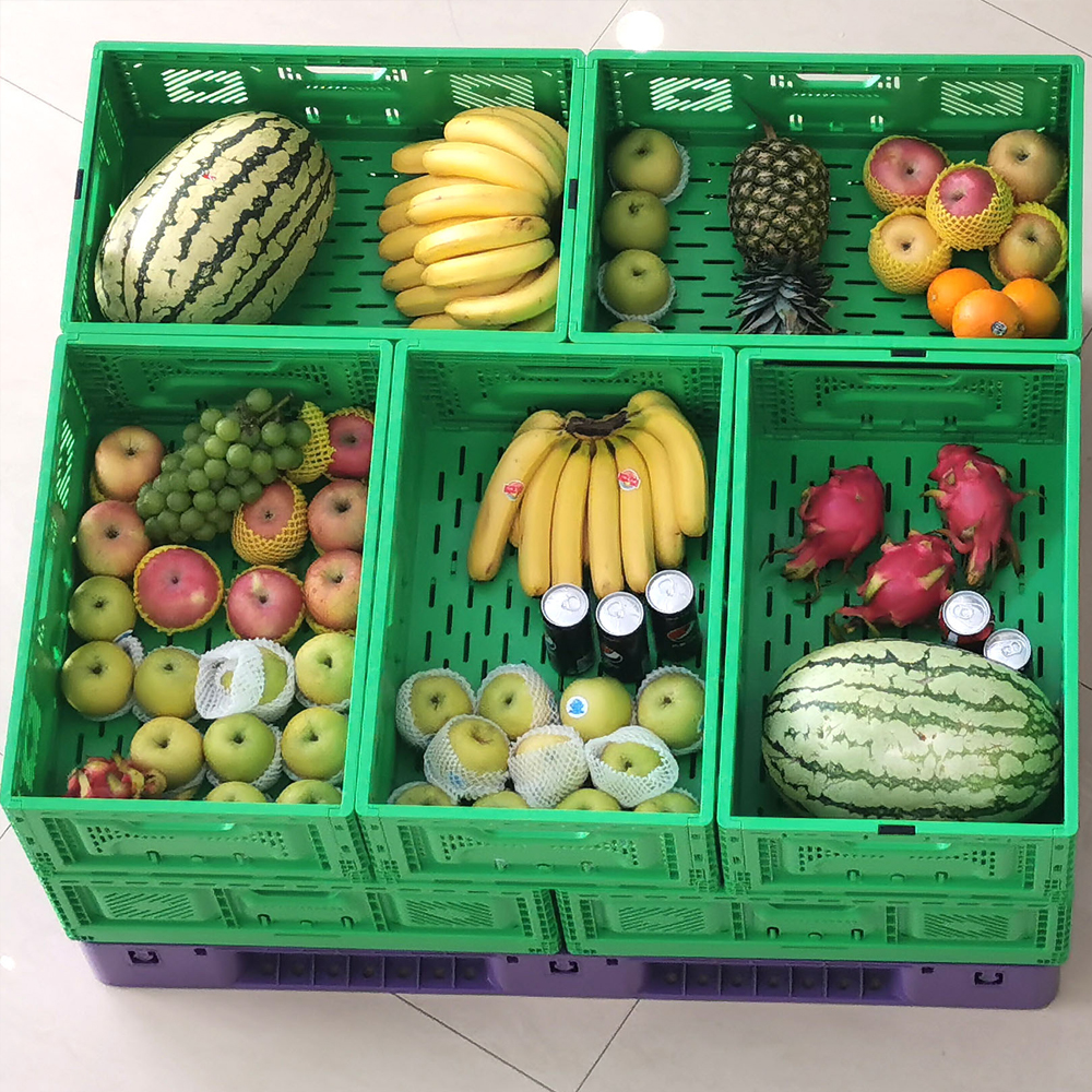 Foldable Mesh Crates For Vegetable Collapsible Plastic Shipping Crates 600x400x52mm