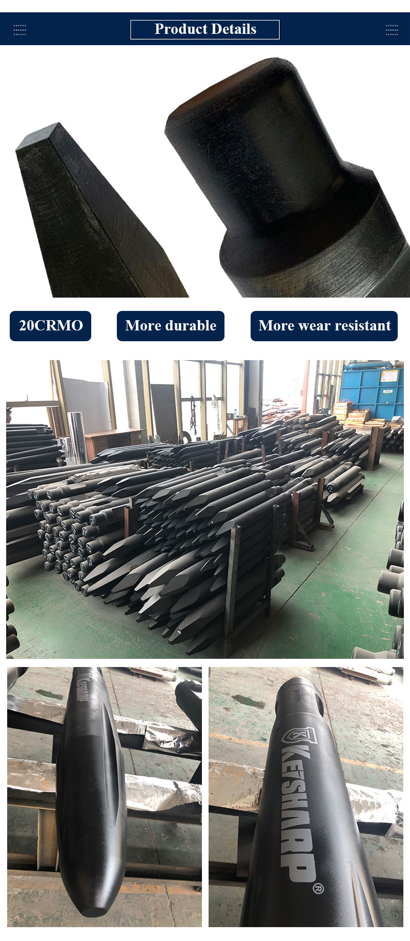1200mm Hydraulic Hammer Chisel Excavator Parts for Construction