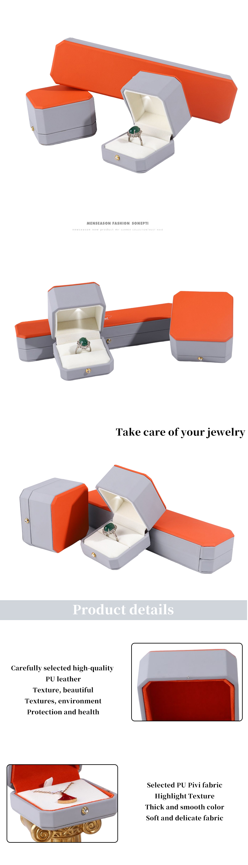 Luxurious Jewelry Package Hanhong Custom Gray Leather Box for Rings and Pendants