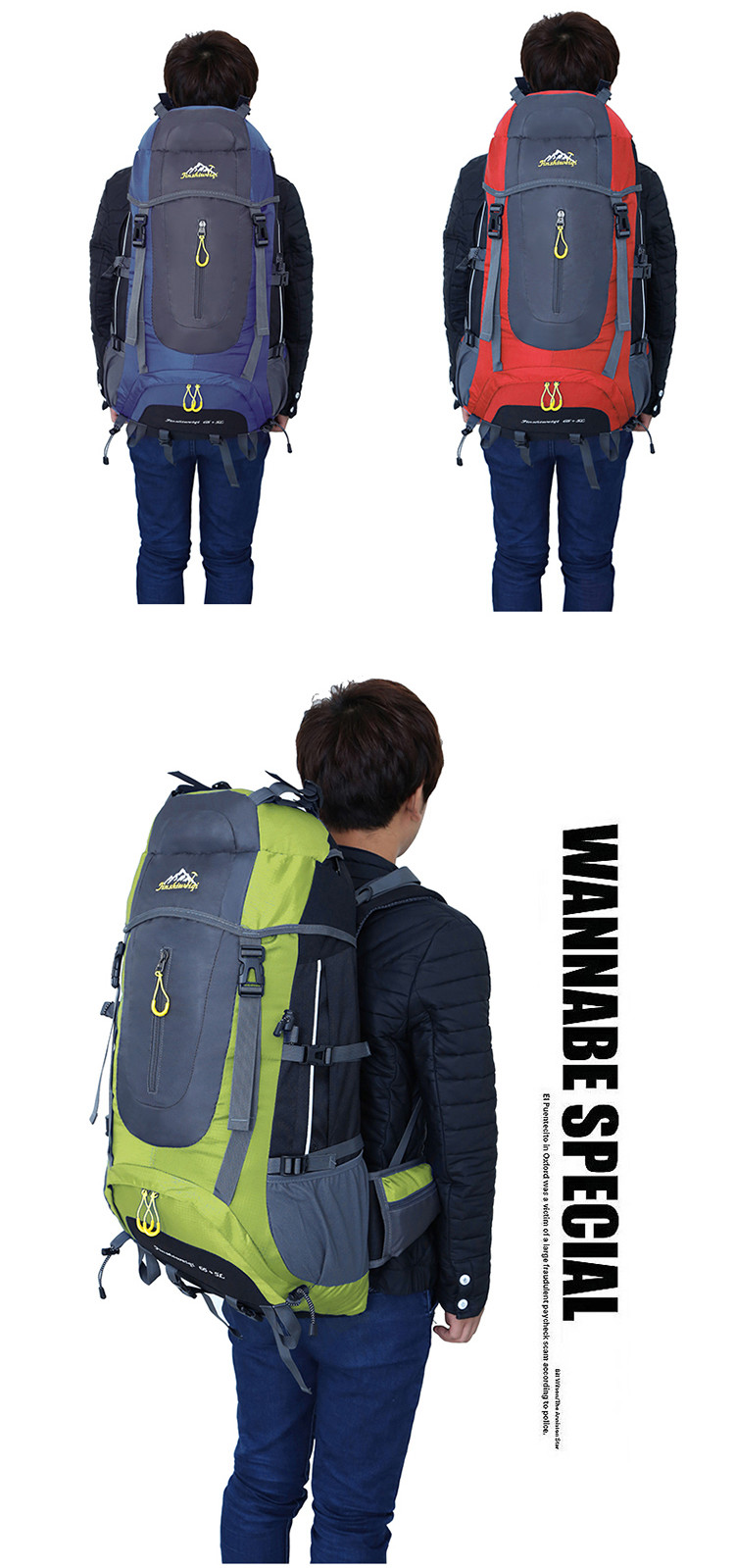 45L Lightweight Hiking Backpack Packable Trekking Backpack Waterproof AZO Free