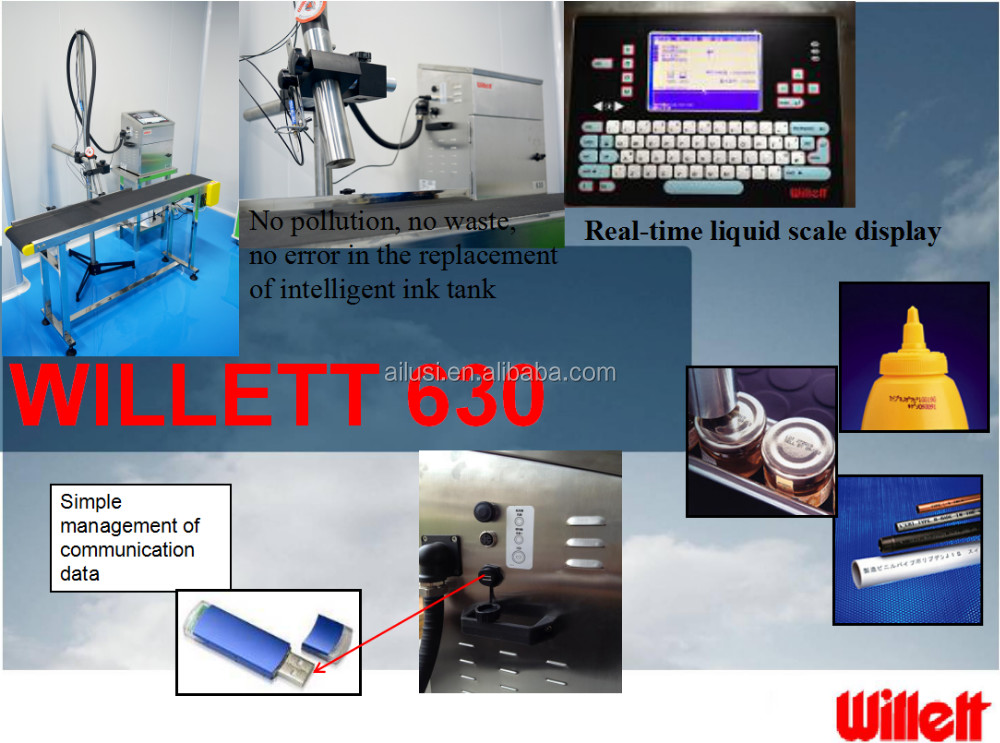 Willett 630 Continuous Inkjet Printer Industrial Batch Coding Machine Expire Date Printing Machine for Bottle