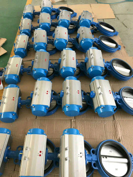 Butterly valves with pneumatic rotary actuator cylinder control