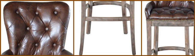 Martine Tufted Back Leather Counter Stool Chair With Wooden Legs
