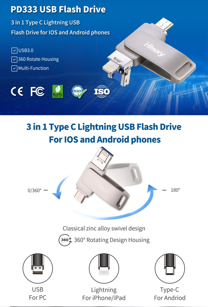 3in1 Type C Lightning Flash Drive Usb Otg 3.0 64gb 128gb 256gb