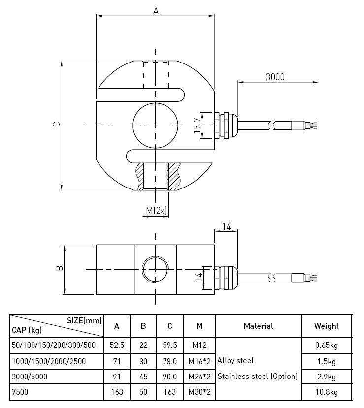 S-type Miniature Compression Load Cell 500kg In Mechanical And Electrical Scale