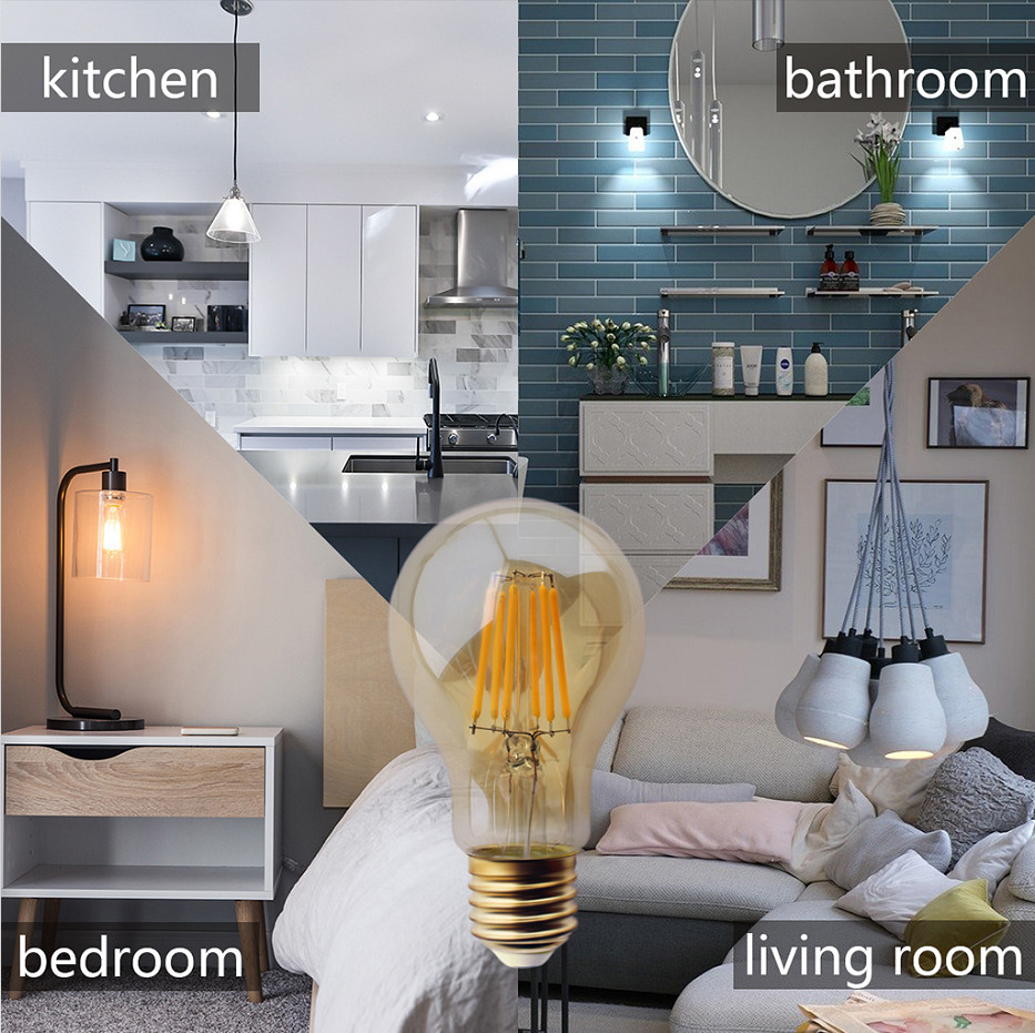 Clear LED Filament Lamp E27 8W LED Edison Bulb 200V 240V A60