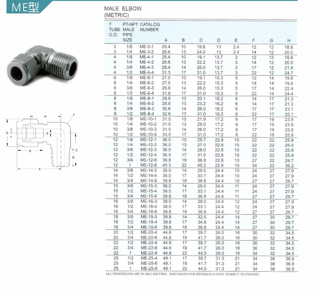 Stainless Steel 316 Male and Ferrule Elbow Tube Tittings