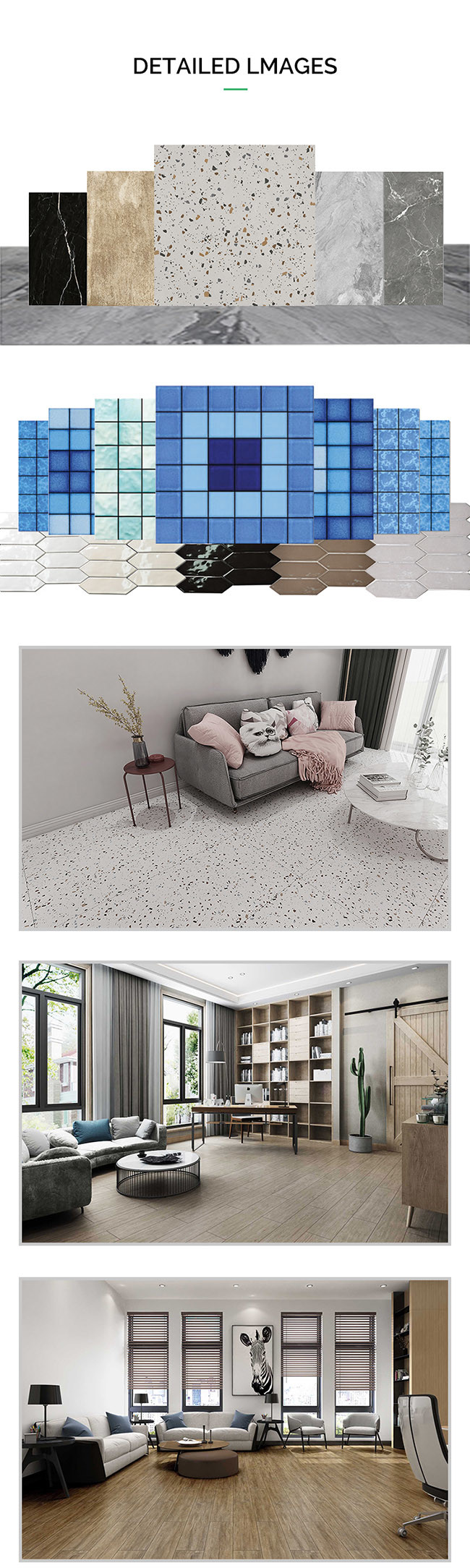 9.8mm SGS Polished Glazed Tiles Gray Big Format Marble Porcelain 800x800mm