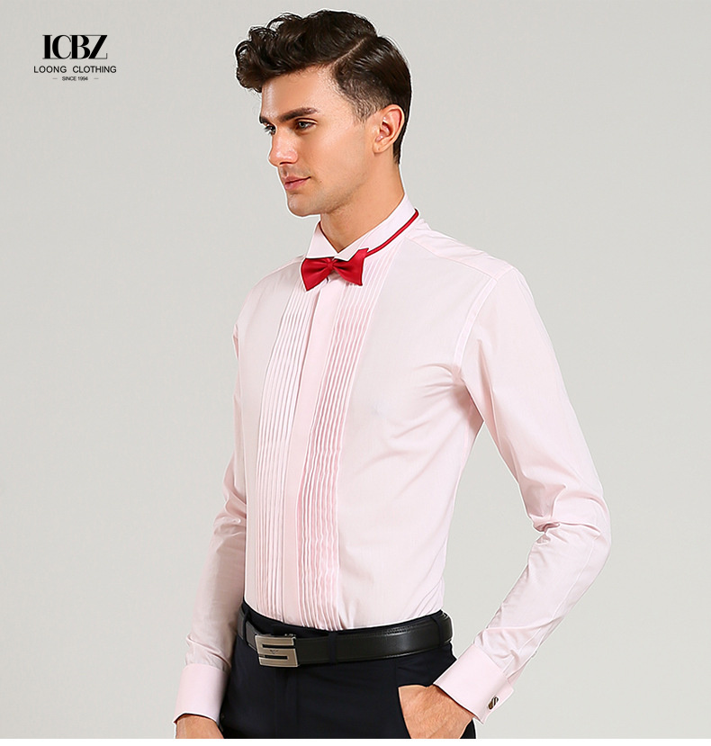 Stylish Men's French Cufflinks Shirt with Swallow Collar and Nonwoven Weaving Method
