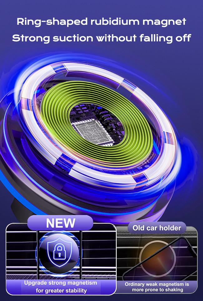 Stable And Versatile Iphone Car Charger With Magnetic Wireless Charging And RGB Light Customization
