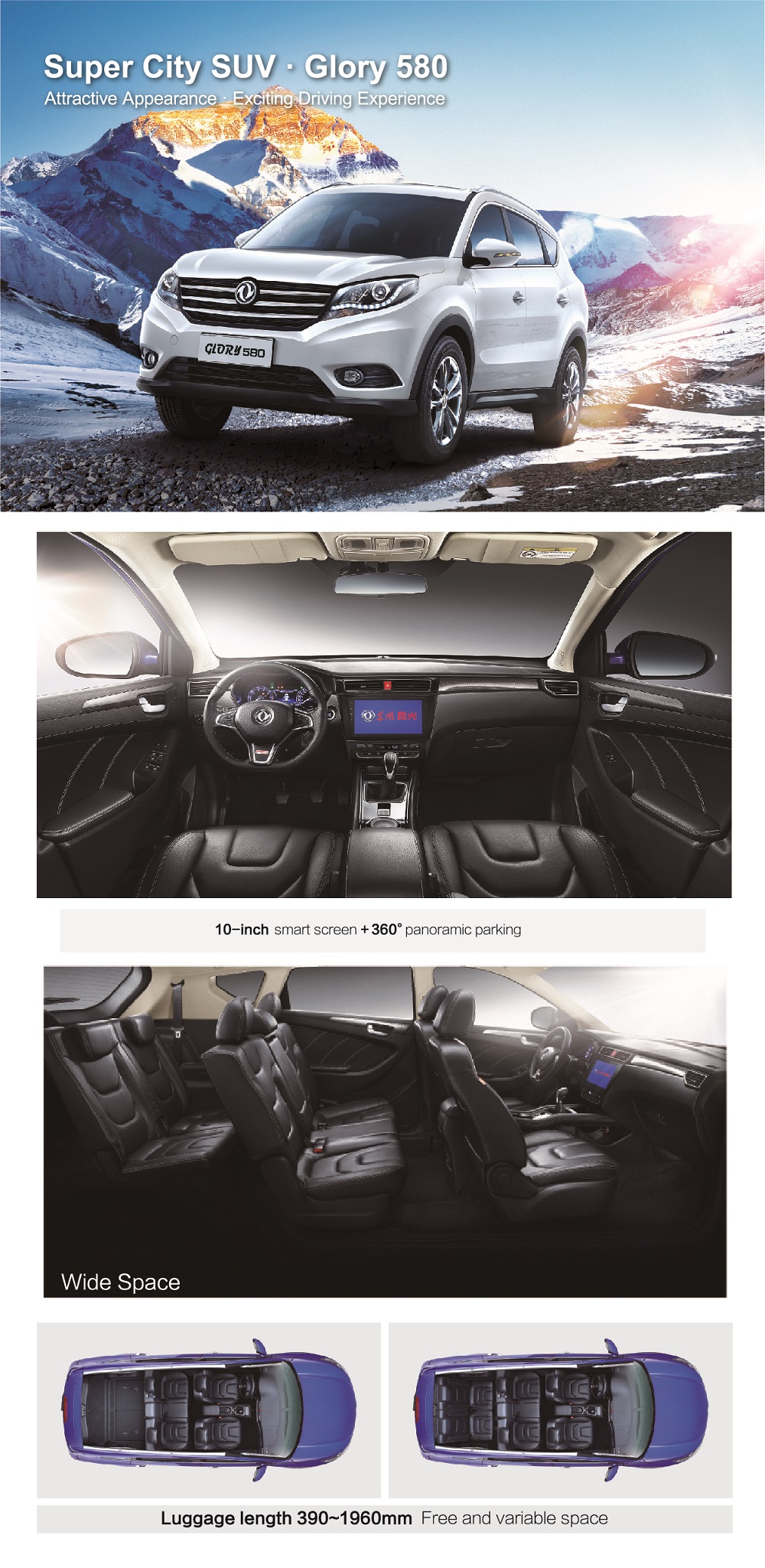 DFSK Glory 580 2023 Autos 7 Seats Car Double Cab Left Hand Drive Gasoline Euro 7 Passenger Vehicles SUV Gasoline Car