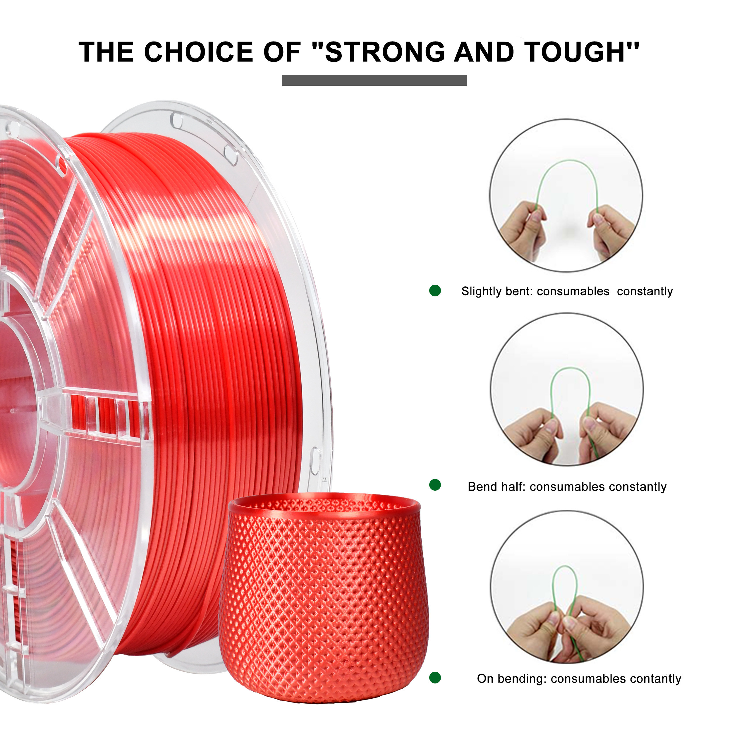 Desktop Printer 1kg Silk Red 1.75mm PLA 3D Printer Filament Printing Temperature 190-230C