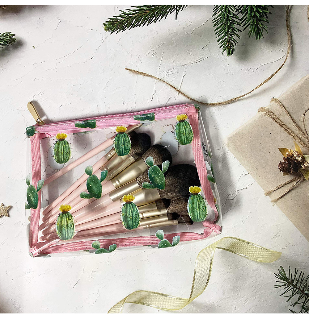 Zippered Cactus Print See Through PVC Cosmetic Bag