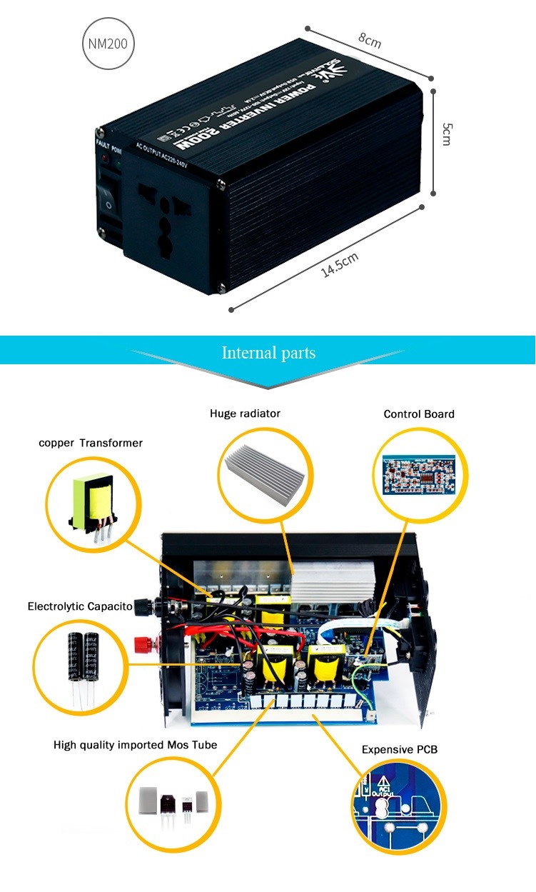 14.5x8x5CM Modified Sine Wave Power Inverter 200W DC 12 Volt To AC 120 Volt