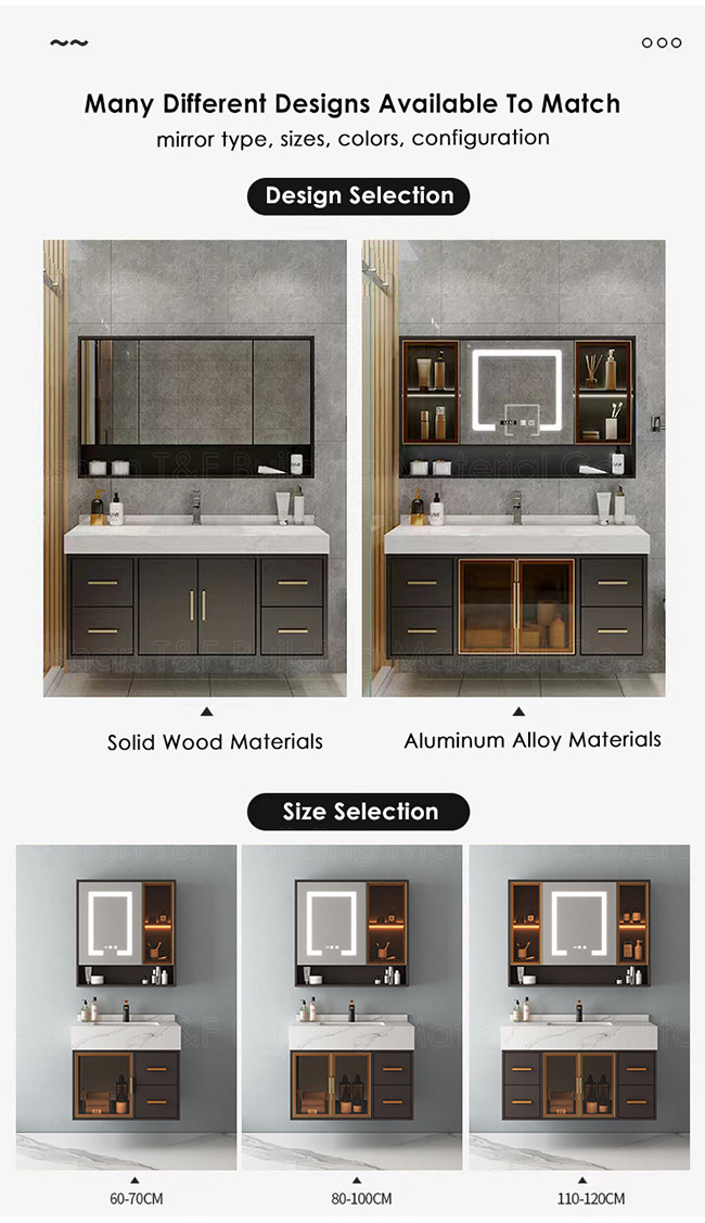 Modern Luxury Wall Hung Floating Bathroom Vanity Units Cabinet HD Smart LED Silver Mirror