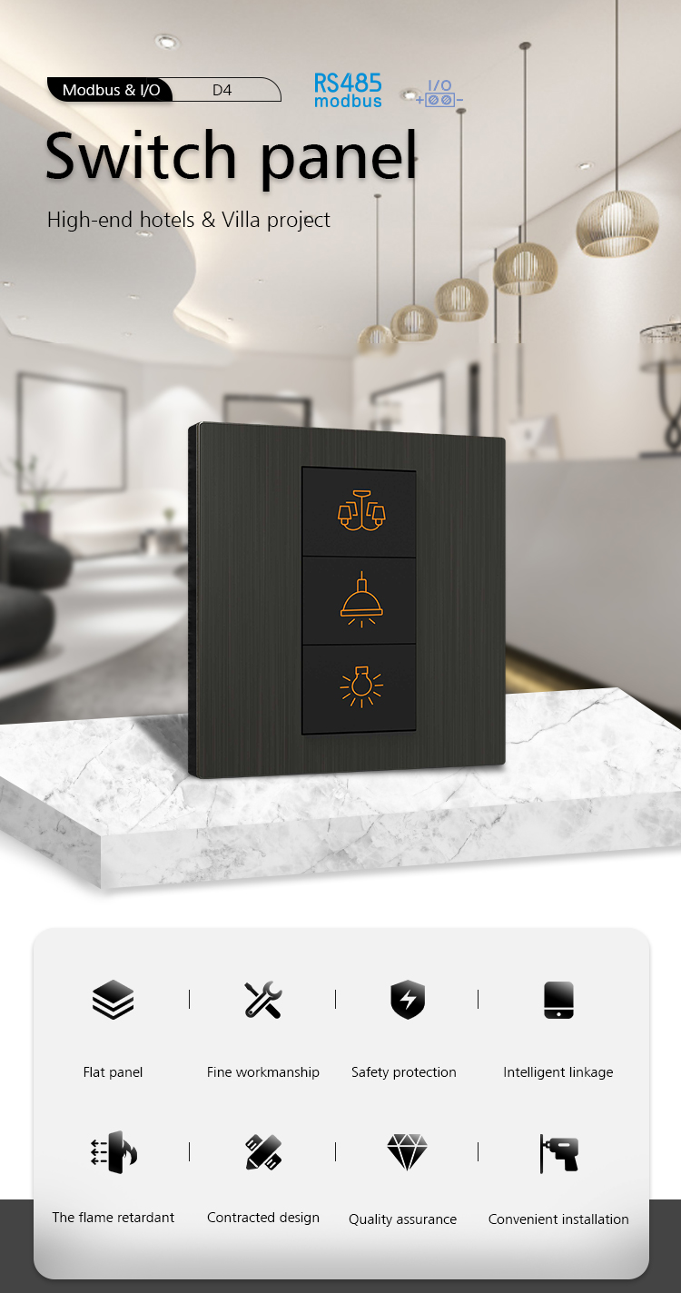 RS485 Protocol Wall Light Switch Backlight Style Push Button Power Switch