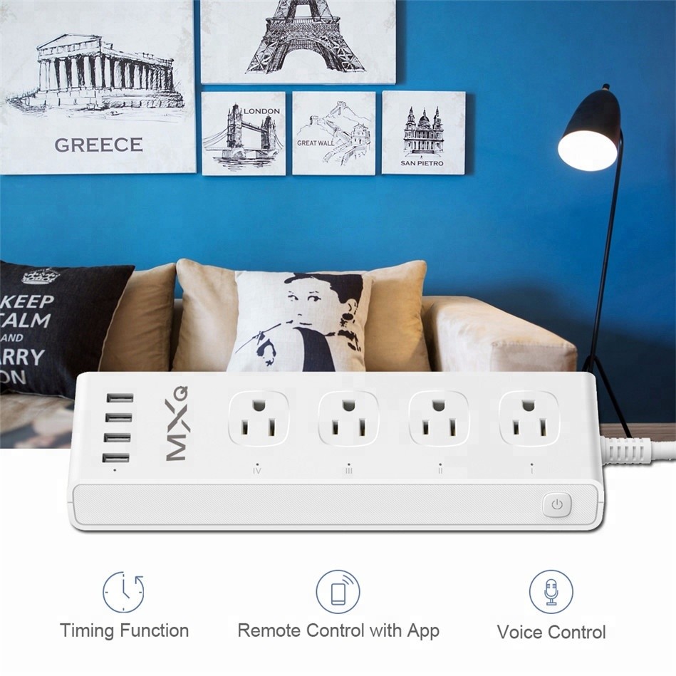 App Controlled Wireless Smart Power Strip ABS Material With 4 Usb Charging Socket