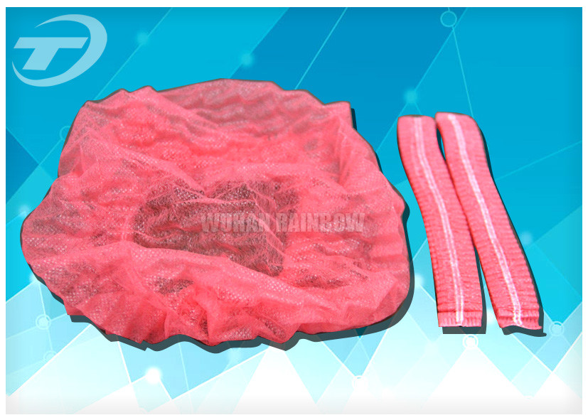 Non - woven MOB / clip cap 20 " , single use , double elastic in red color