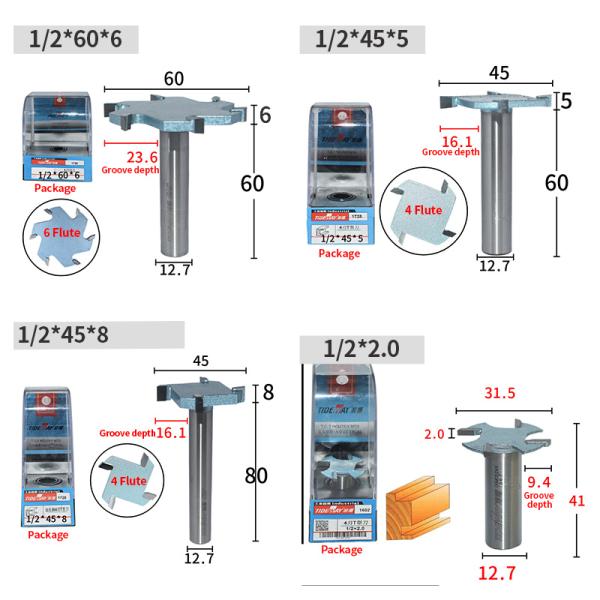 4Flute To 6Flute Tideway Router Bits 6.35mm T Slot Router Bits For Woodworking