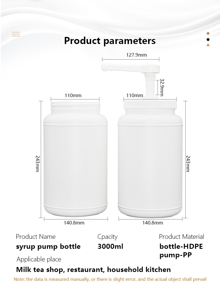 Customized Empty Narrow Head Syrup Pump Dispenser 3000ml Food Grade Container Matching