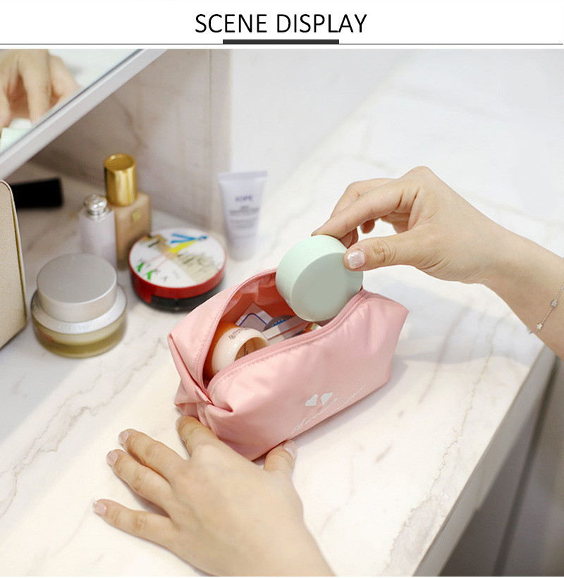 Custom Polyester Cosmetics Makeup Bag Pure Color Pink Wash Bag