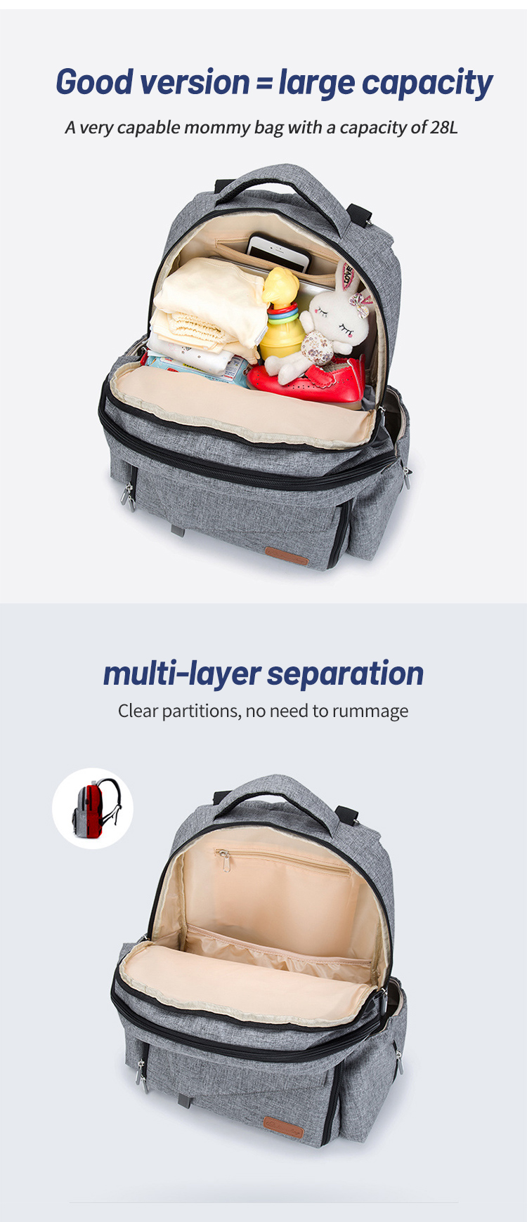 Maternity Diaper Bag Backpack With USB Interface 11.4*7.5*17.7inch
