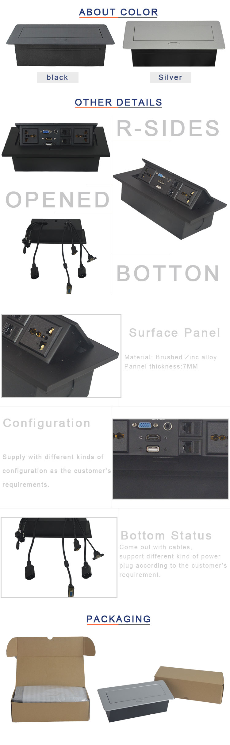 international power usb desktop pop up socket outlet/ multimedia hidden connection box pop-up desk power socket