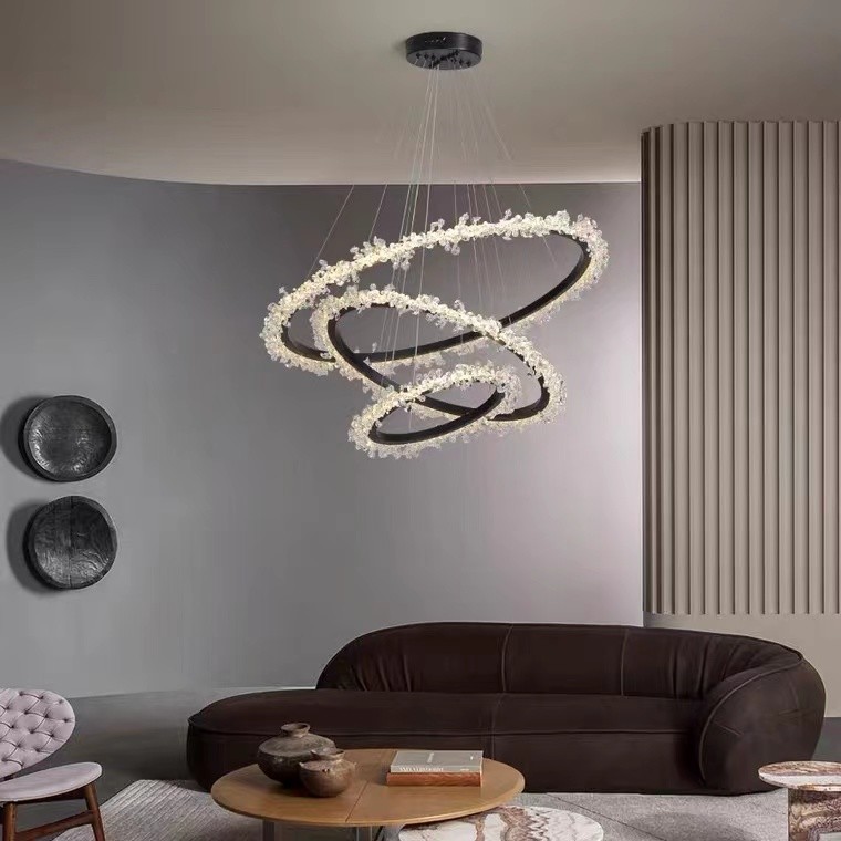 Modern Style Hanging Lighting Luxury Circle Rings Pendant Light Ceiling LED Crystal Chandelier