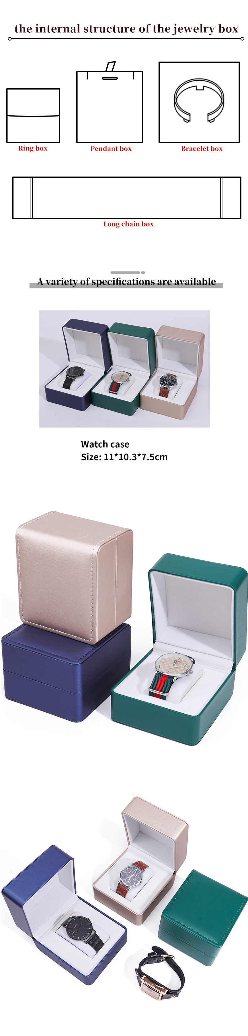 Brush Finishing Faux Leather Watch Storage Box Square Luxury Holder for Valentine's Day