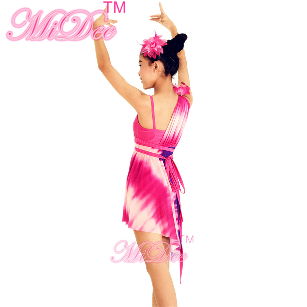 Textile Printing Floral Diagonal Lyrical Dance Competition Costumes Skating And Stage Dress Wedding Bridesmaids Dress