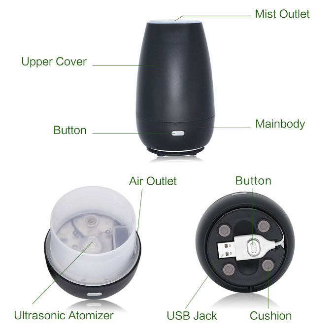 Mini Black Plastic Aroma Diffuser With 7 Color Changing Light