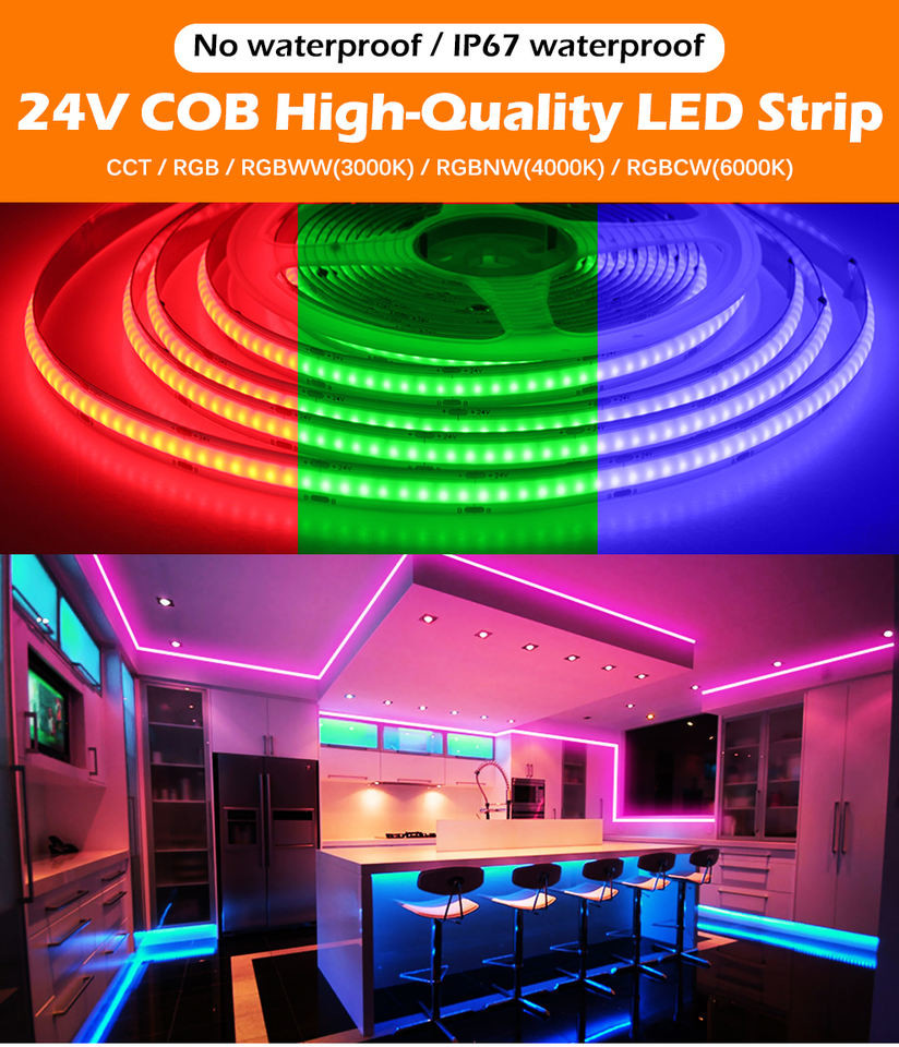784D RGBW COB LED Strip Full Color DC 12V 24V Magic Digital LED Strip Light Smart Addressable LED Strip