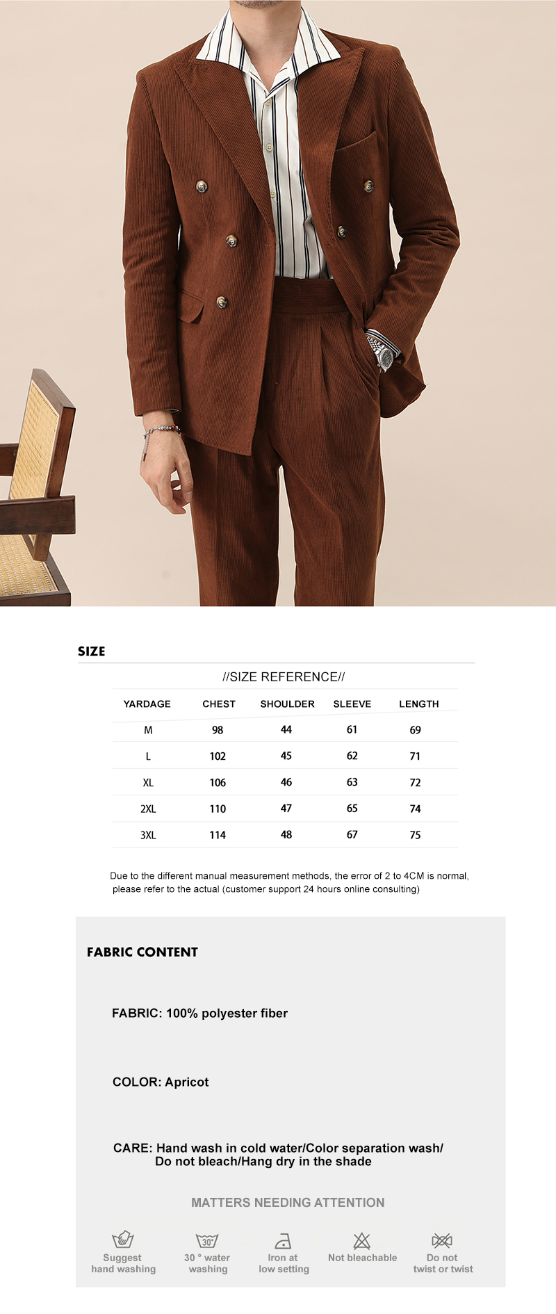 Weaving method woven Winter Thick Corduroy Italian Peaked Lapel Suit for Men's Gentry