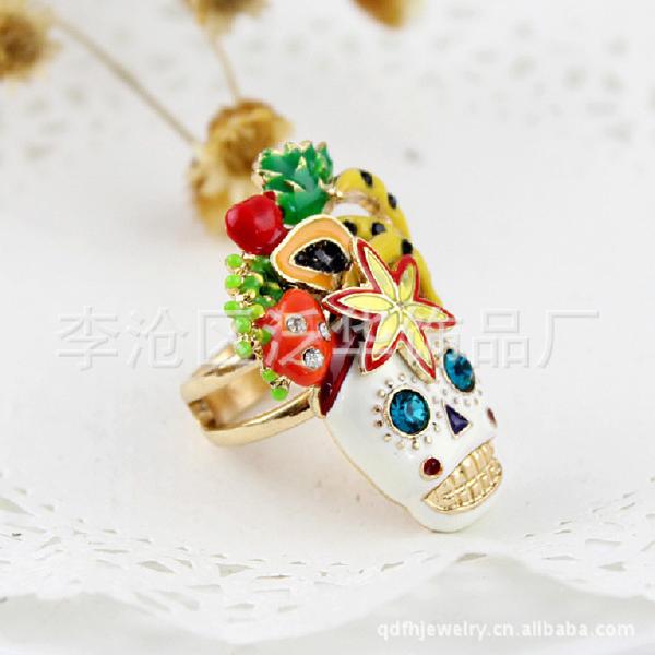 Alloy white skull flower color female ring oil drip Fashion Brand Jewelry Gift