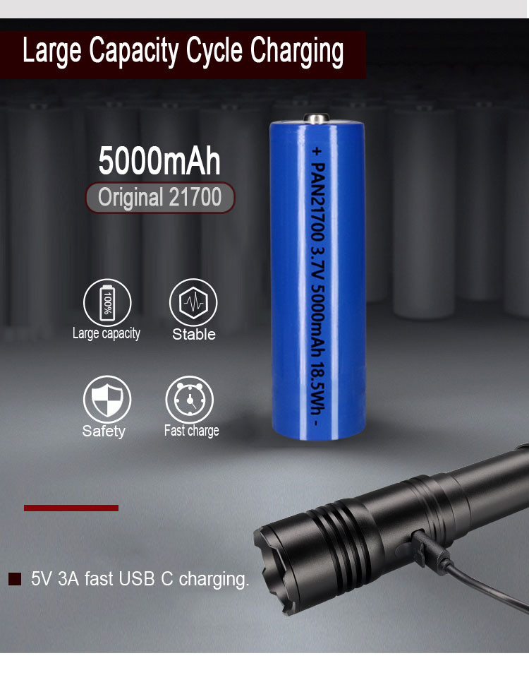 1200M Distance LED White Laser Flashlight 21700 Li Ion Battery Powered