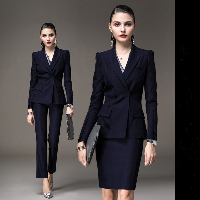 Autumn Dress Women's Fitted Business Suits with Hand Embroidery and Pure Pattern