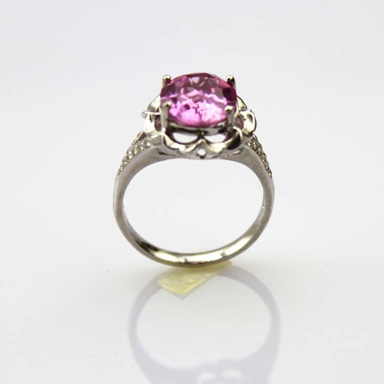 Women Jewelry 9mmx11mm Oval Pink Cubic Zirconia 925 Silver Ring (R186)