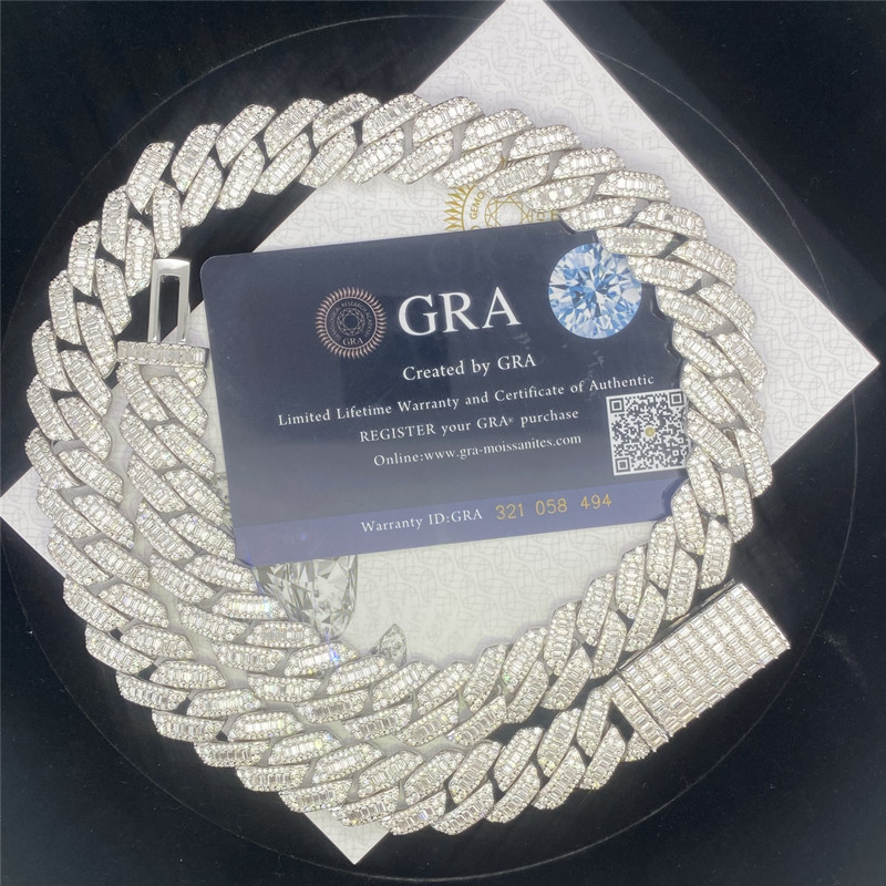Two Rows Real VVS Moissanite Cuban Link Miami Baguette Cuban Link