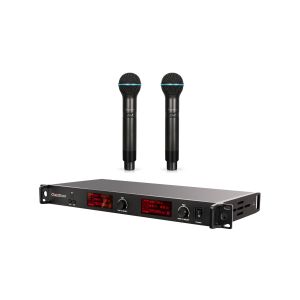 Buy cheap 600 Frequencies Dual Channel Wireless Microphone System 120MHz Transmitter Sync product