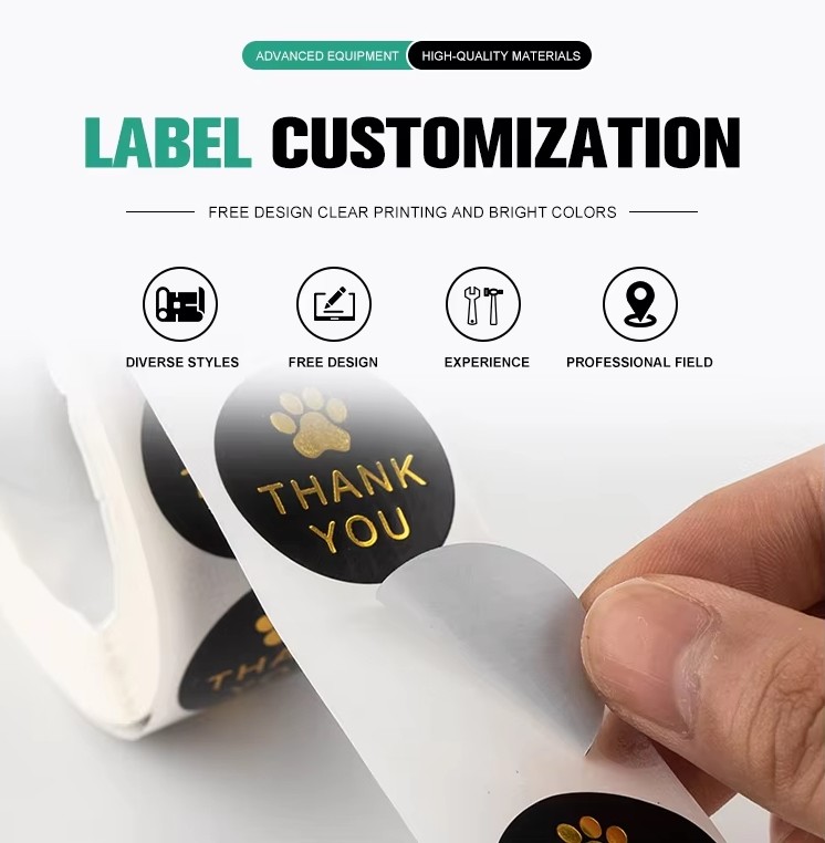 Gold Foil Private Thank You Label Sticker Roll Adhesive with Custom Design Printing