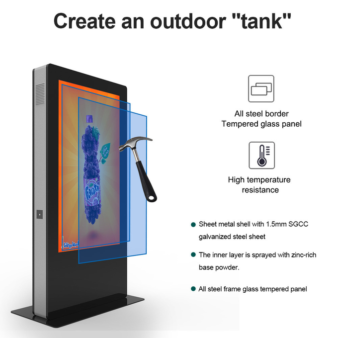 VETO Customizable Outdoor Advertising LCD Display 2000 Cd/M2 Waterproof Portable Digital Signage