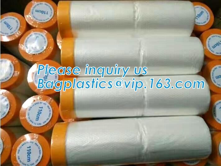 Pre-tapd paint masking film HDPE,Car paint repair masking film with tape, Hot sell masking film with adhesive tape, PAC