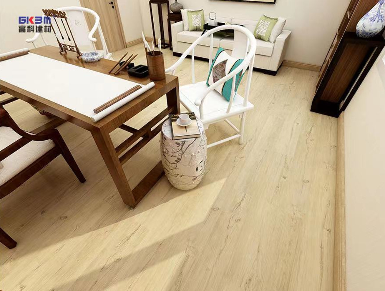 5mm Wood Grain SPC Flooring Unilin Click Beach Sunset Burlywood Eco Friendly GKBM MJ-W6003