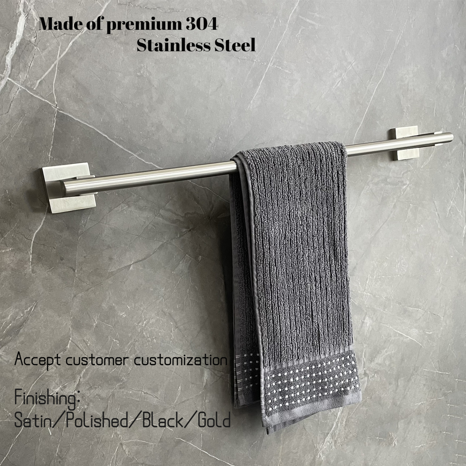 60cm Length Stainless Steel Screws Wall Mounted Holder Towel Rail Prevent Corrosion